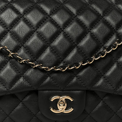 Calfskin Quilted Small XXL Travel Flap Bag Black