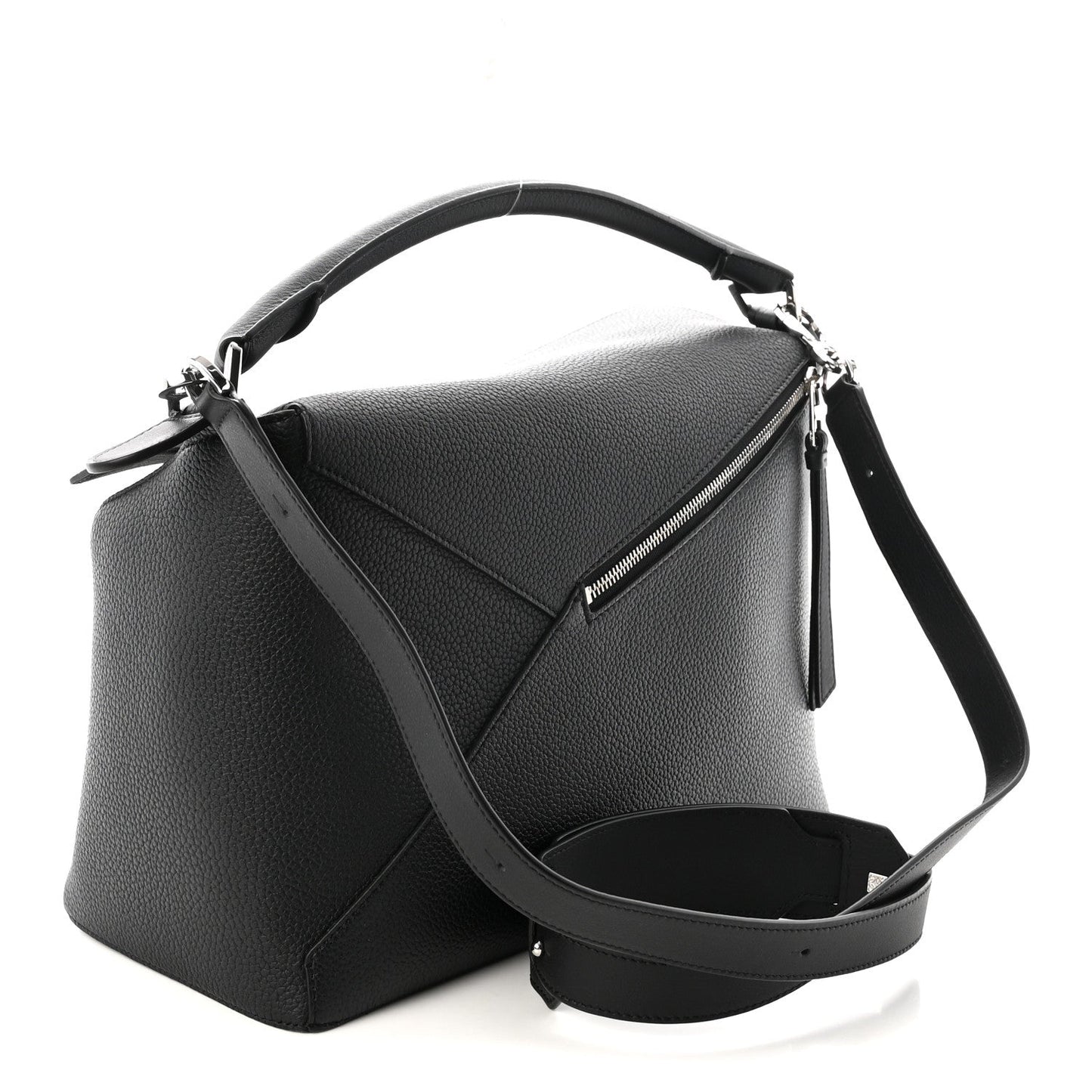 Grained Calfskin Large Puzzle Bag Black