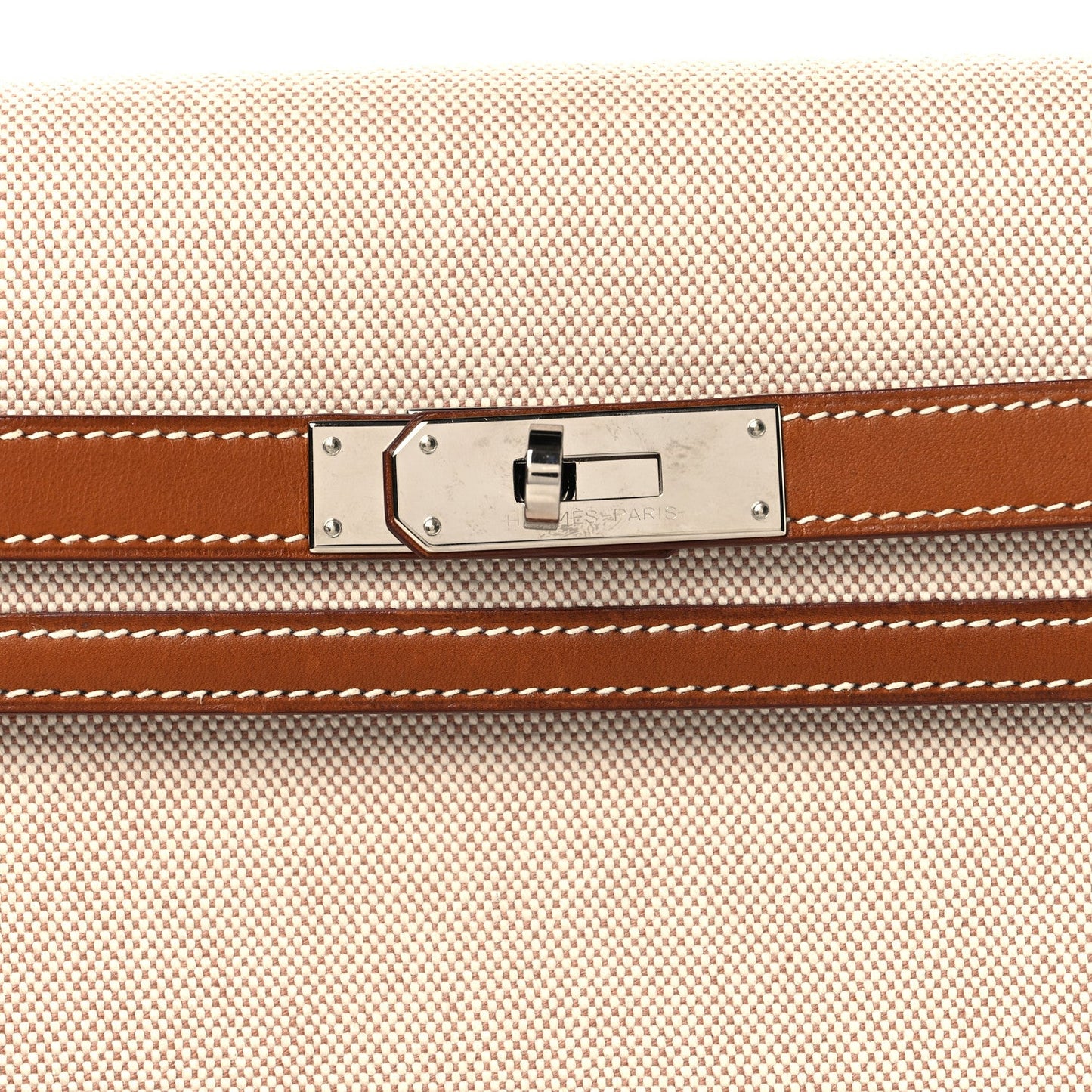 Toile H Barenia Kelly Depeches 25 Pouch Ecru Beige Fauve
