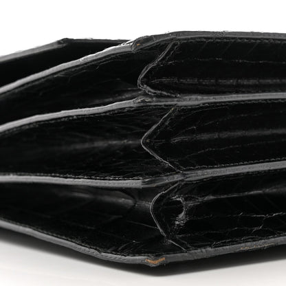 Crocodile Accordion Flap Shoulder Bag Black