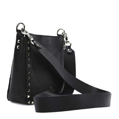 Pebbled Calfskin Mini Rockstud Flip-Lock Messenger Bag Black