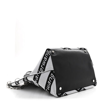 Knit Jacquard Diagonal Logo Roxy Tote White Black