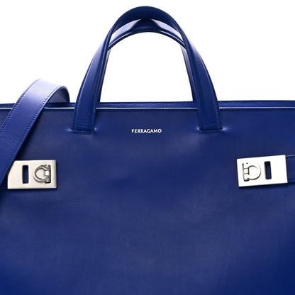 Calfskin Calfskin XL Gancini Buckles Tote Bag Blue