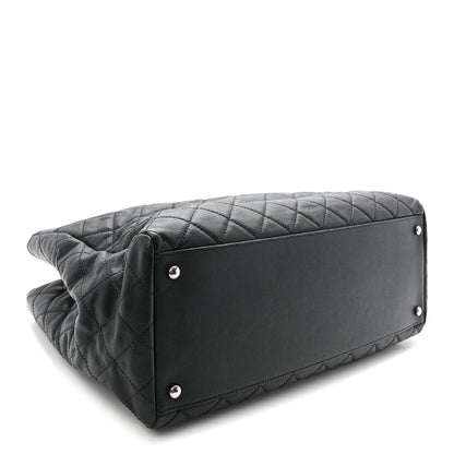 Caviar Quilted Large Coco Handle Shopping Tote Black