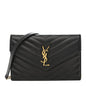 Grain De Poudre Matelasse Chevron Monogram Envelope Chain Wallet Black