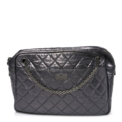 Metallic Aged Calfskin Quilted Large Reissue Camera Case Silver