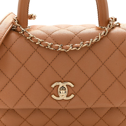 Caviar Quilted Mini Coco Handle Flap Brown