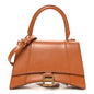 Shiny Box Calfskin Small Hourglass Top Handle Bag Camel