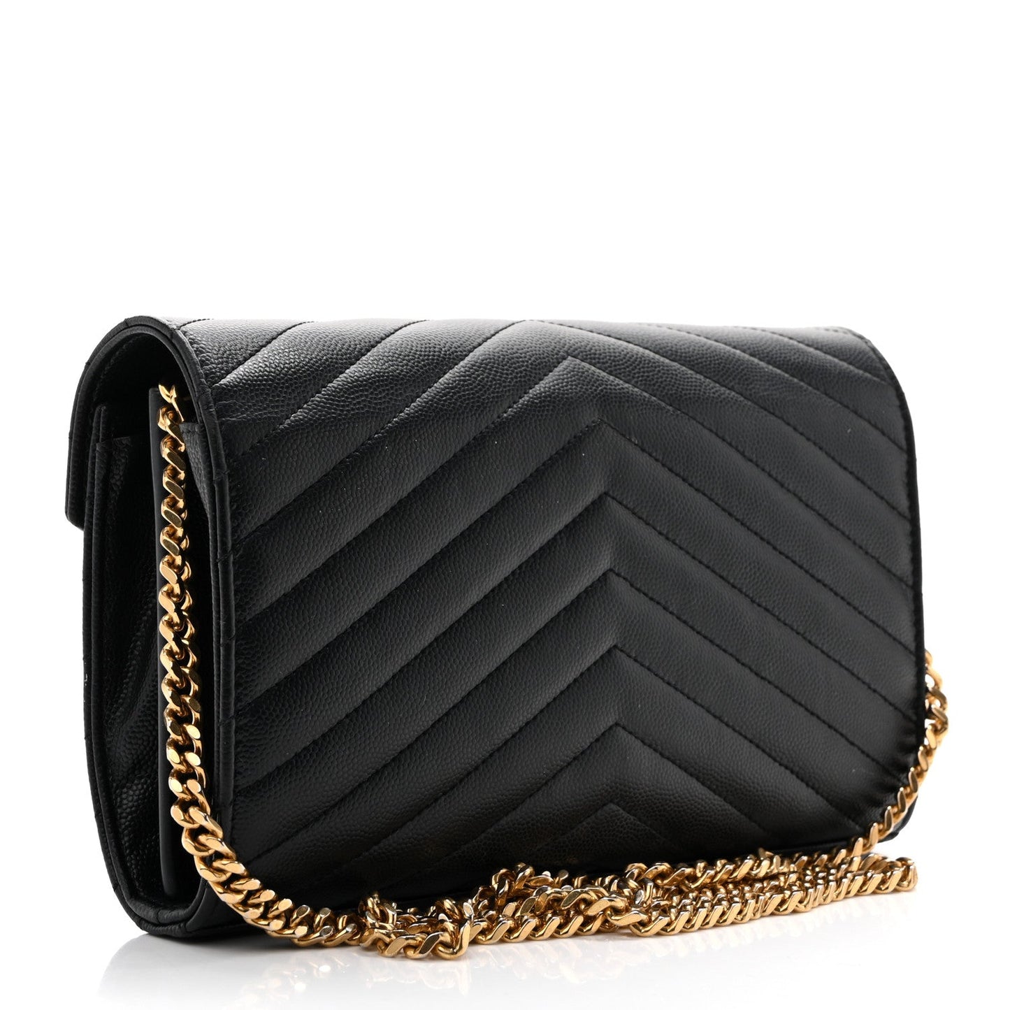 Grain De Poudre Matelasse Chevron Monogram Chain Wallet Black
