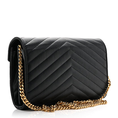 Grain De Poudre Matelasse Chevron Monogram Chain Wallet Black