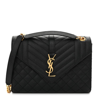 Grain De Poudre Textured Mixed Matelasse Triquilt Medium Monogram Satchel Black