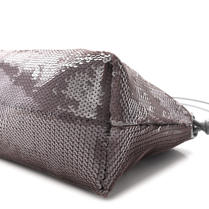 Sequin Medium Donut Chain Flamenco Knot Clutch Grey