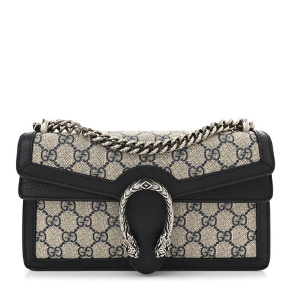GG Supreme Monogram Textured Dollar Calfskin Small Rectangular Dionysus Shoulder Bag Beige Blue