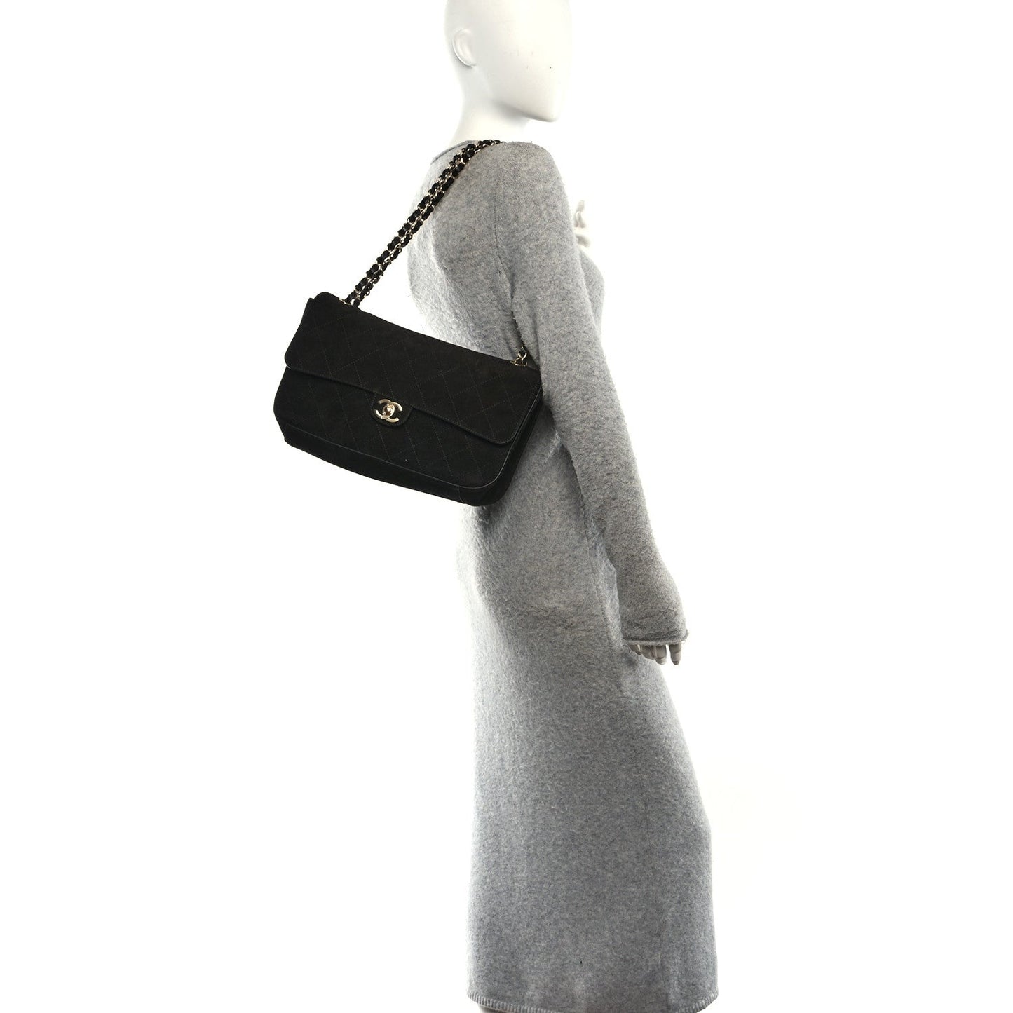Suede Calfskin Small Souplissimo Maxi Flap Black