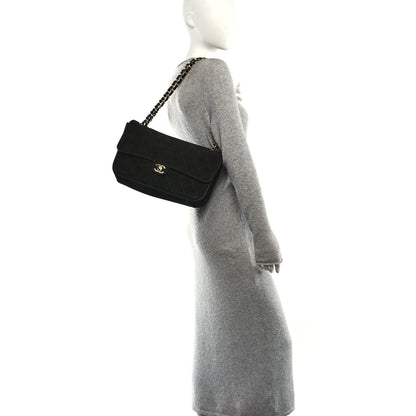 Suede Calfskin Small Souplissimo Maxi Flap Black
