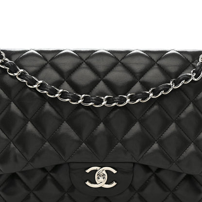Lambskin Quilted Jumbo Double Flap Black