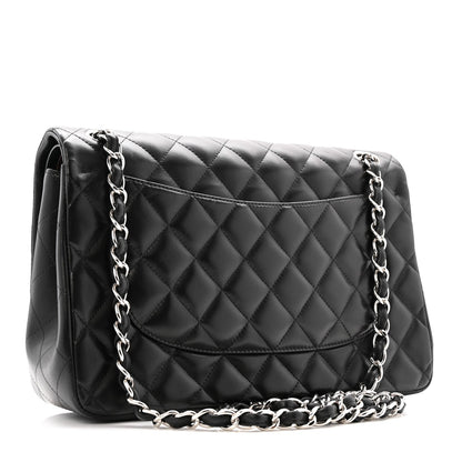 Lambskin Quilted Jumbo Double Flap Black