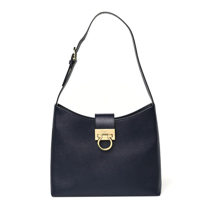 Hammered Calfskin Trifolio Shoulder Bag Navy