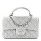 Metallic Caviar Quilted Mini Top Handle Rectangular Flap Silver
