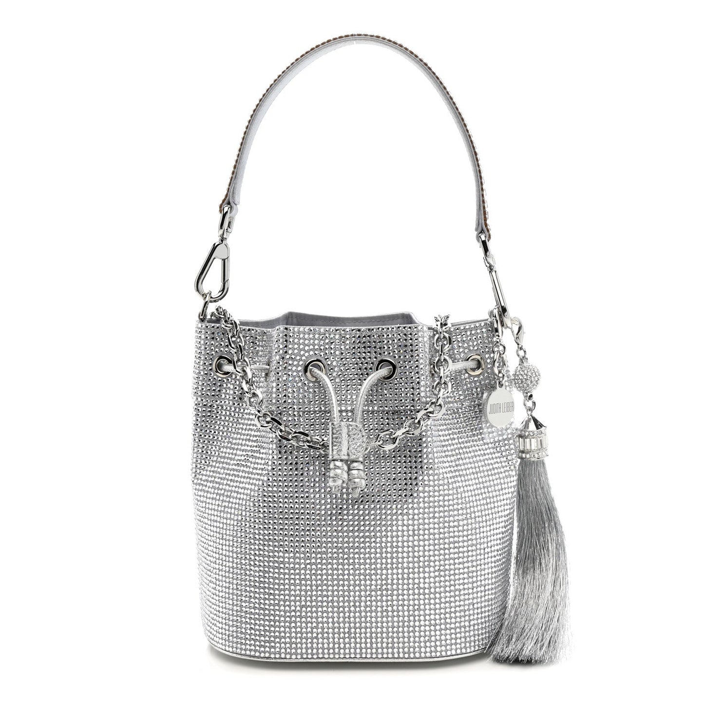 Satin Crystal Embellished Medium Piper Bucket  Silver Rhine