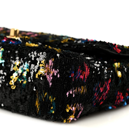 Sequin Logo CC Small Single Flap Black Multicolor