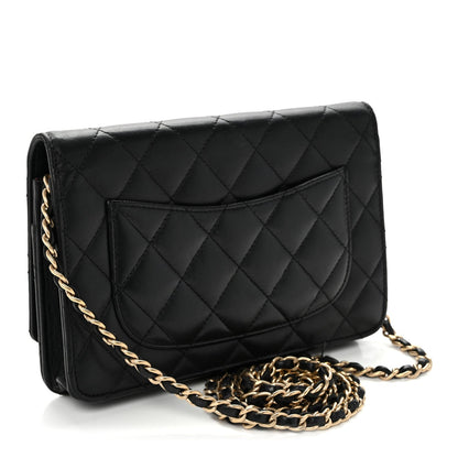 Lambskin Quilted Wallet On Chain WOC Black