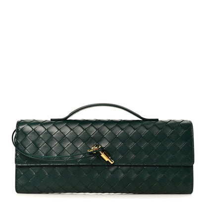 Nappa Intrecciato Long Andiamo Top Handle Clutch Emerald Green