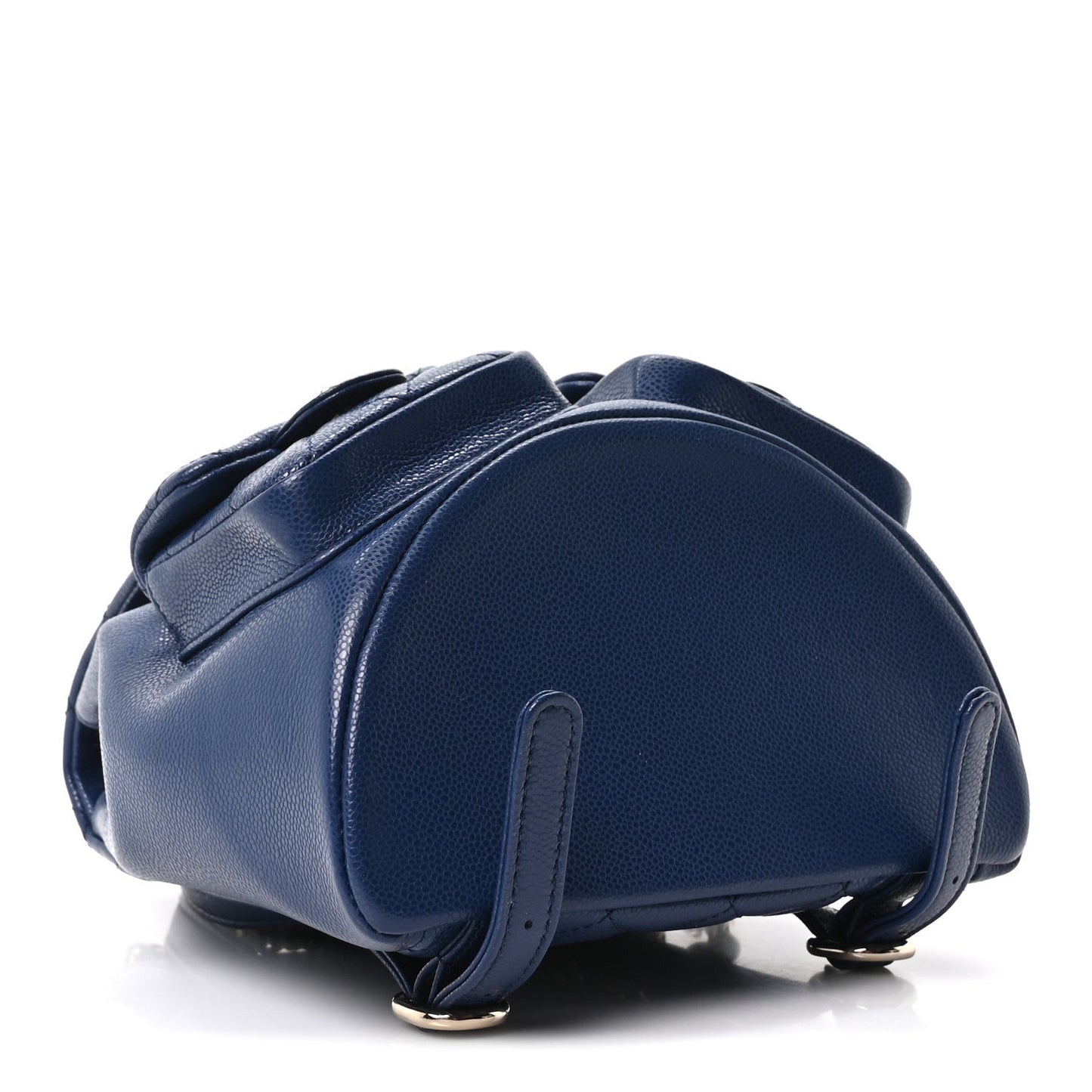 Shiny Caviar Quilted Medium Duma Pockets Drawstring Backpack Dark Blue