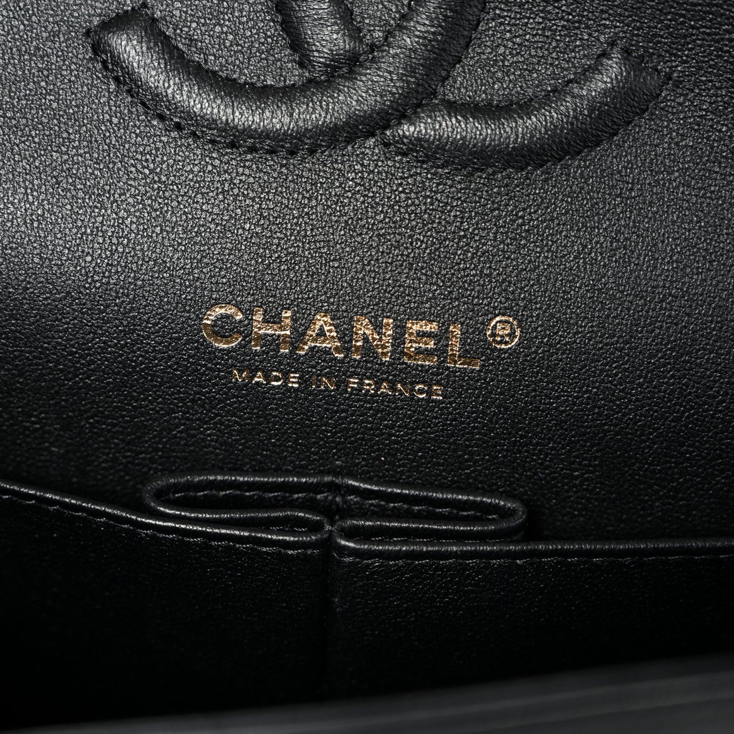 Lambskin Quilted Studded Medium Double Flap Black