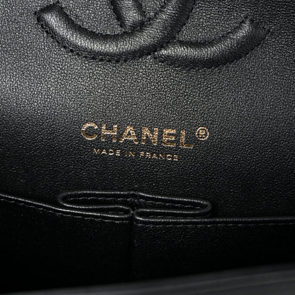 Lambskin Quilted Studded Medium Double Flap Black