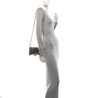 Metallic Calfskin Crocodile Embossed Hourglass Chain Bag Silver