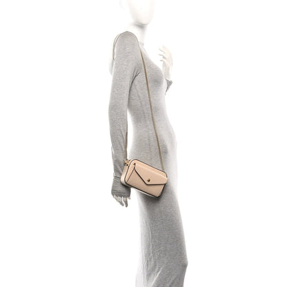 Calfskin GG Super Mini Debossed Chain Wallet Light Beige