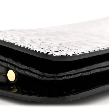 Calfskin Crocodile Embossed CC Clutch Black