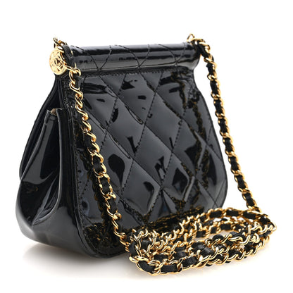 Patent Quilted Frame Clutch Flap With Chain Black