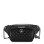 Crumpled Calfskin Quilted Casual Rock Waist Bag Fanny Pack Black