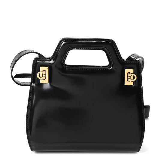 Brushed Calfskin Mini Wanda Top Handle Bag Black