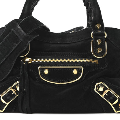 Baby Daim Suede Gold Metallic Edge Hardware Mini City Black