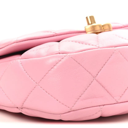 Lambskin Quilted Mini Lacquered Chain Flap Pink