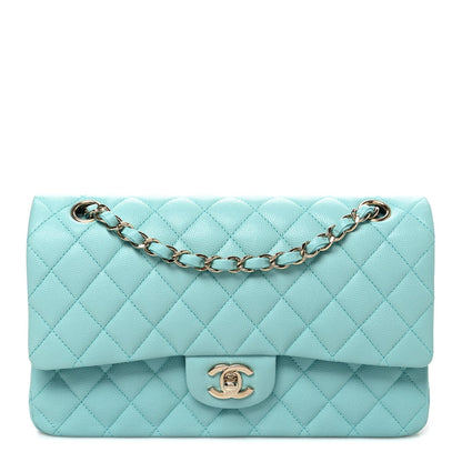 Caviar Quilted Medium Double Flap Light Blue