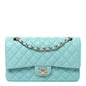 Caviar Quilted Medium Double Flap Light Blue