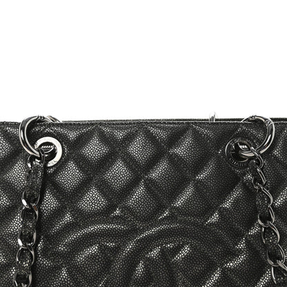Caviar Quilted Grand Shopping Tote GST Dark Silver