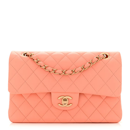 Lambskin Quilted Small Double Flap Light Orange