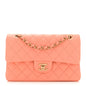 Lambskin Quilted Small Double Flap Light Orange