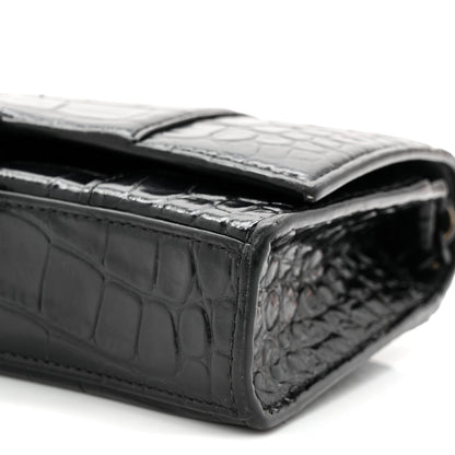 Shiny Calfskin Monochrome Crocodile Embossed Hourglass Chain Bag Black