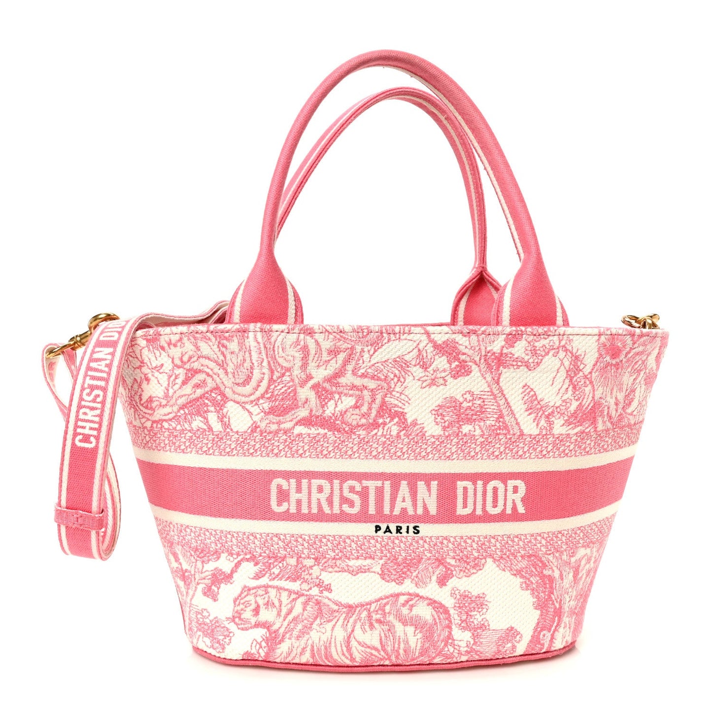 Canvas Embroidered Dioriviera Toile De Jouy Panier Chapeau Tote Peony Pink
