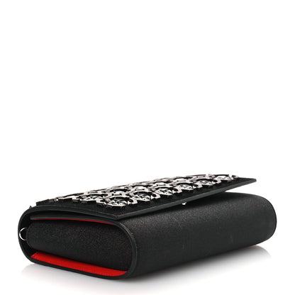 Suede Glitter Calfskin Embellished Paloma Clutch Black
