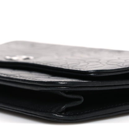 Lambskin Camellia Embossed Wallet on Chain WOC Black