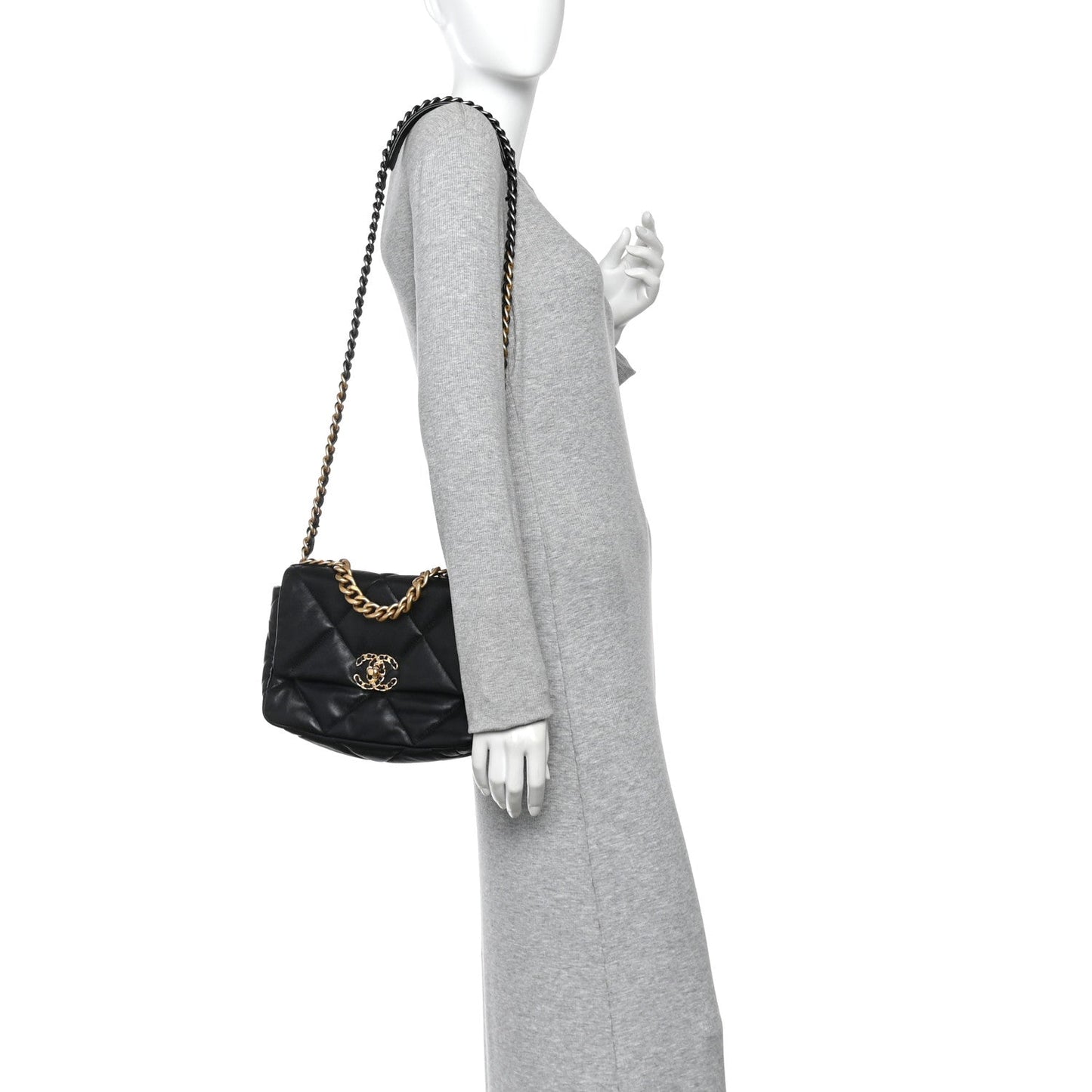 Goatskin Quilted Medium Chanel 19 Flap Black