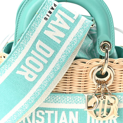 Wicker Oblique Mini Lady Dior Bag Aquamarina