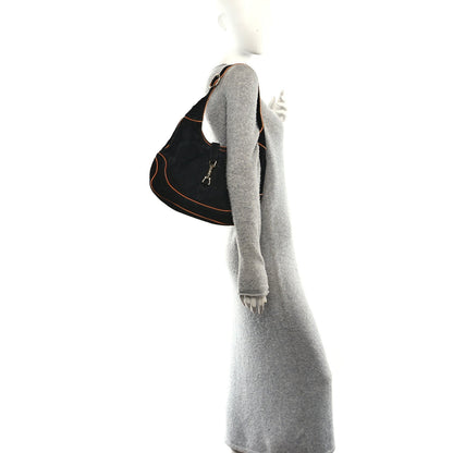Nubuck Medium New Jackie Shoulder Bag Black Orange